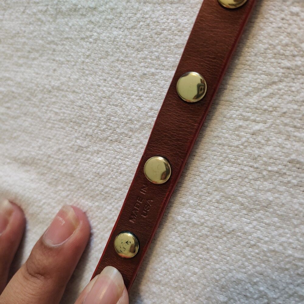 Tory Burch Orange Double Wrap Leather Gold Tone Brass Logo Stud Bracelet - Picture 4 of 6